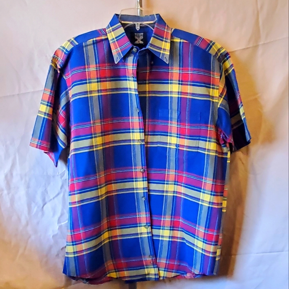 Wrangler 20X Mens Short Sleeve Blue Plaid Dress Shirt